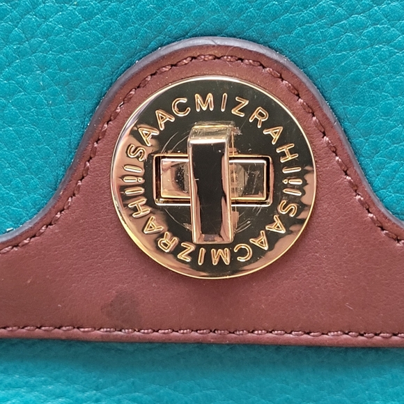 ISAAC MIZRAHI | TEAL PEBBLED LEATHER CROSSBODY BAG - Picture 10 of 15